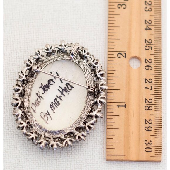 Vintage Art Nouveau Floral Cameo Brooch, Oval Pearl Brooch Pin Accessory - A11 - Picture 2 of 2